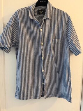 Casual Short-Sleeve Button-Down Shirt - Blue Stripe